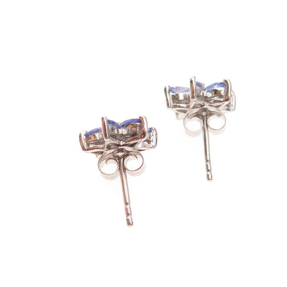 Chuck Clemency 925 Sterling Silver Real Marquise-Cut Tanzanite Stud Earrings