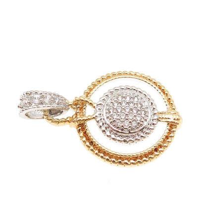 925 Sterling Silver 2-Tone Round-Cut C Z Charm Pendant