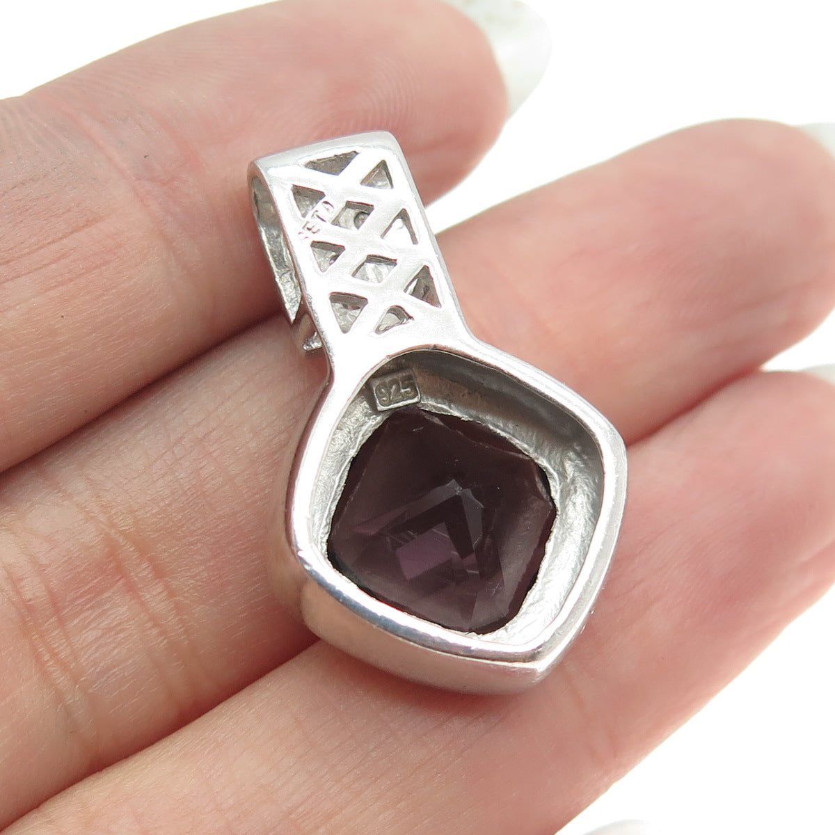 SETA 925 Sterling Silver Real Amethyst Gemstone & C Z Pendant