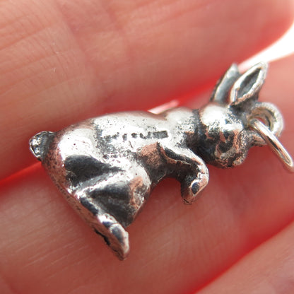 925 Sterling Silver Vintage Easter Bunny Oxidized Minimalist Charm Pendant