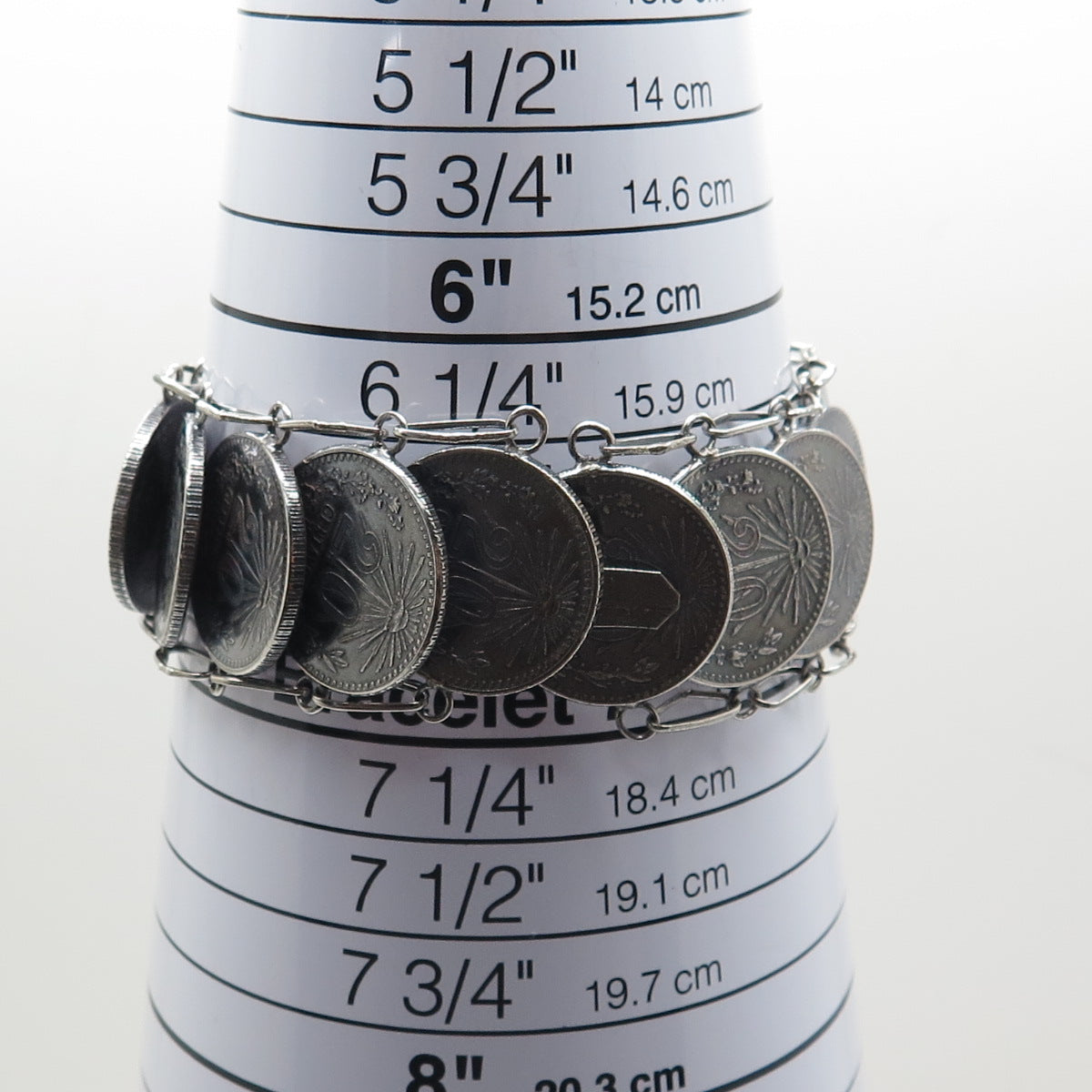 720 Silver Antique 1940s Mexico 20 & 50 Centavos Coin Link Bracelet 7"