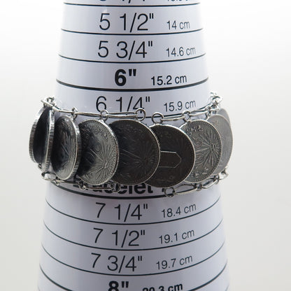 720 Silver Antique 1940s Mexico 20 & 50 Centavos Coin Link Bracelet 7"