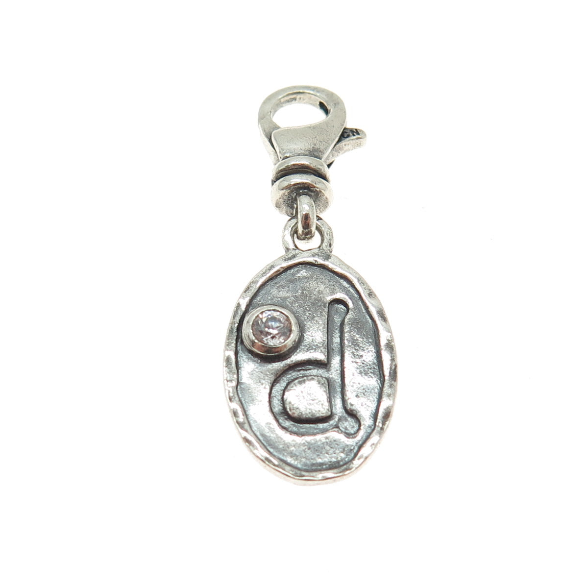 SILPADA Sterling Silver Vintage C Z Letter "D" Lobster Claw Oxidized Pendant