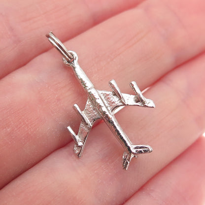 925 Sterling Silver Vintage Airplane 3D Charm Pendant