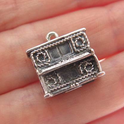DANECRAFT 925 Sterling Silver Vintage Piano Oxidized Minimalist 3D Charm Pendant