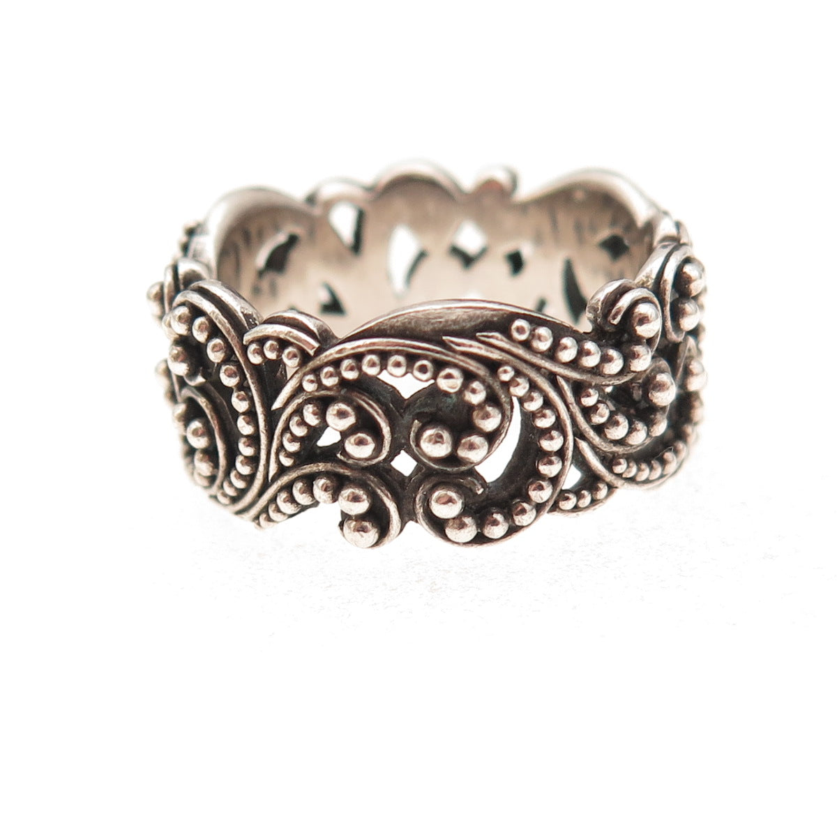 Lois Hill 925 Sterling Silver Vintage Granulated Signature Scroll Ring Size 7