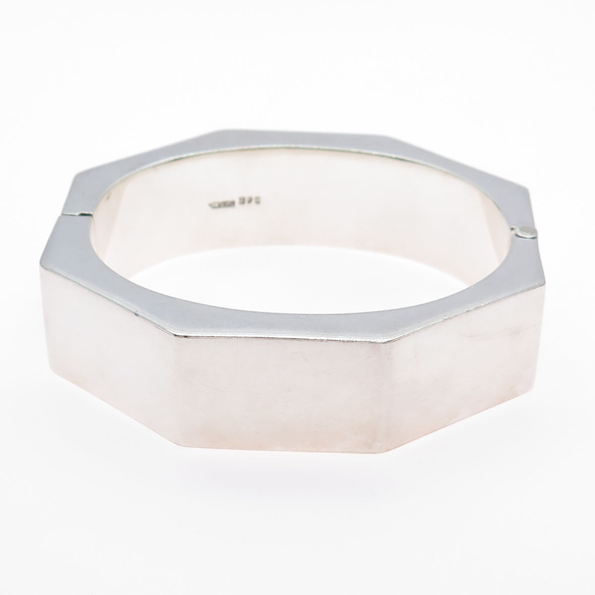 925 Sterling Silver Vintage Mexico Heavy 75.7g Octagon Bangle Bracelet 7.25"