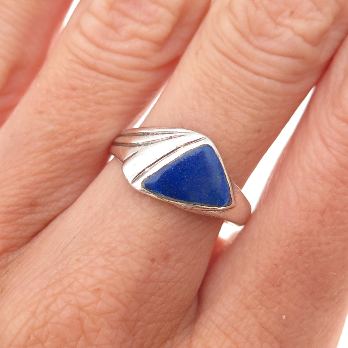 Ken Crafts 925 Sterling Silver Vintage Real Lapis Oxidized Ring Size 8