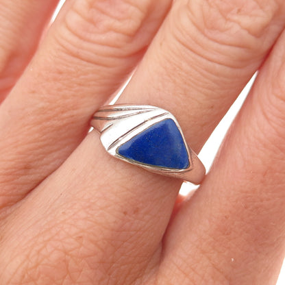 Ken Crafts 925 Sterling Silver Vintage Real Lapis Oxidized Ring Size 8