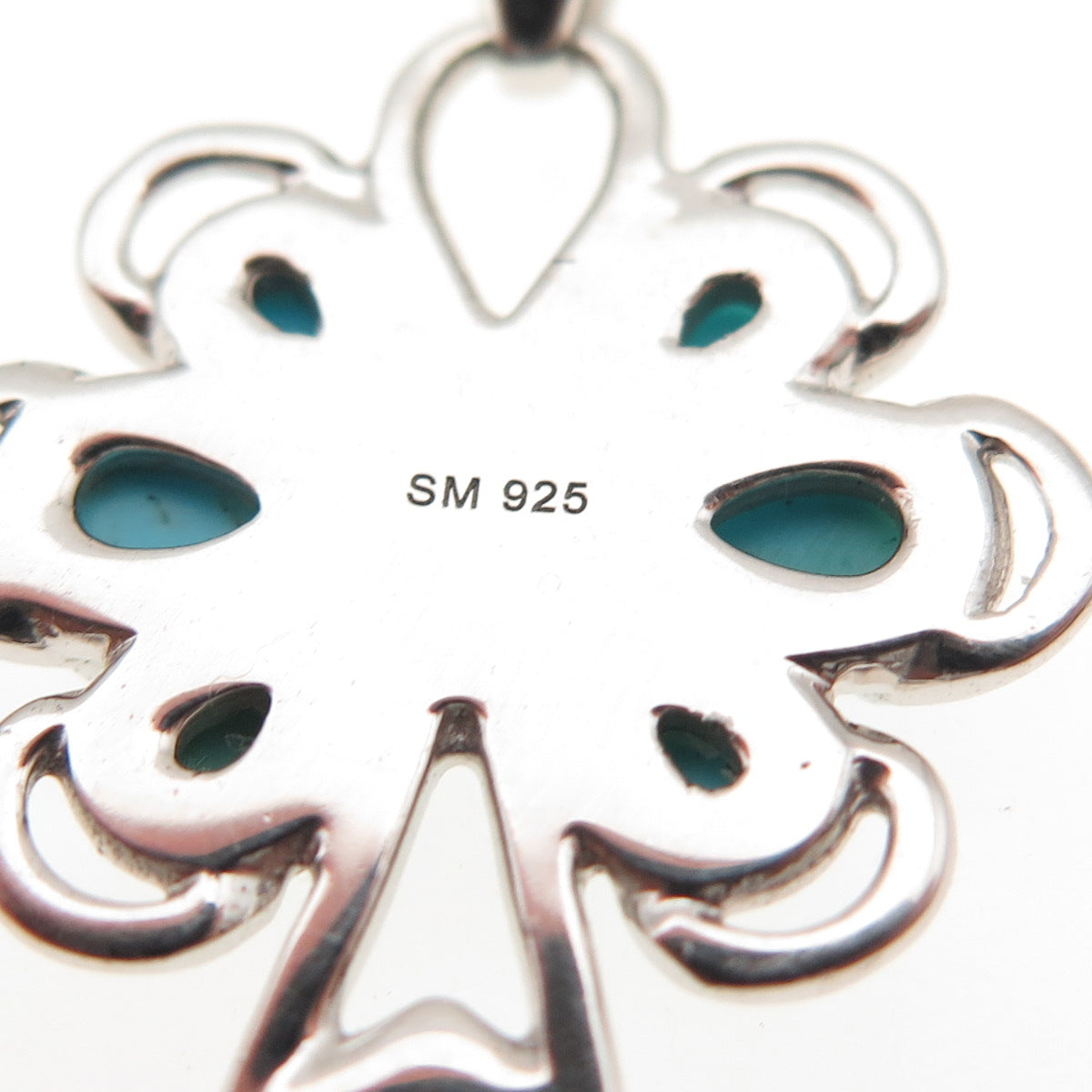 925 Sterling Silver Real Turquoise Floral Cross Box Chain Necklace 18-20"