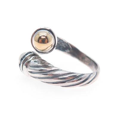 18K Gold 925 Sterling Silver Vintage Real Sapphire Adjustable Ring Size 6.5