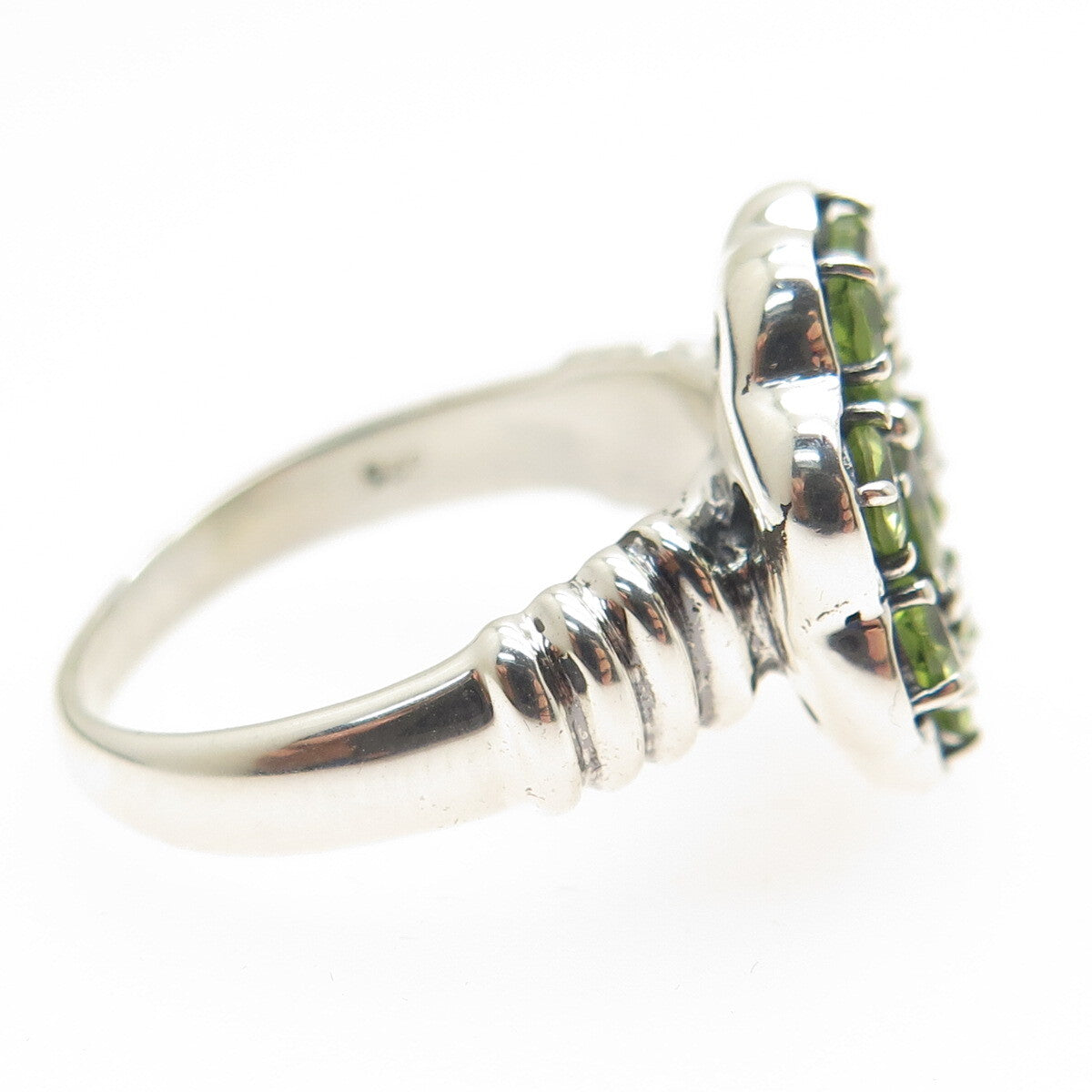 925 Sterling Silver Real Round-Cut Peridot Flower Ring Size 7.75
