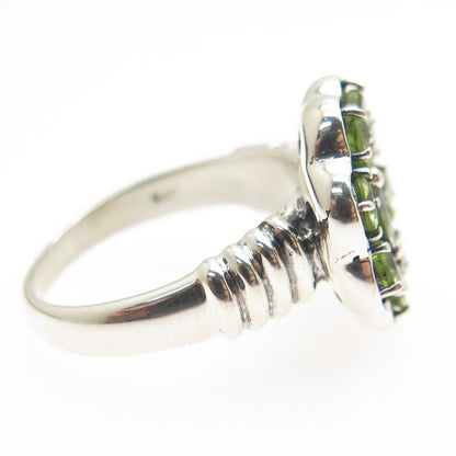 925 Sterling Silver Real Round-Cut Peridot Flower Ring Size 7.75
