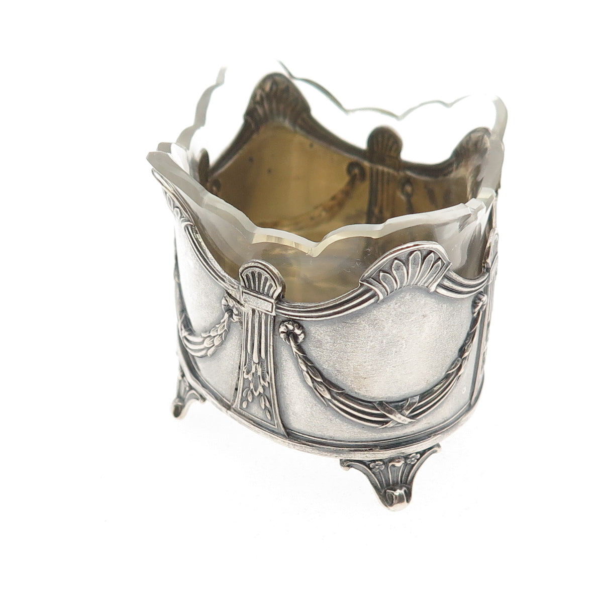 Vladimir Morozov 84 Silver Antique Victorian European Glass Salt Cellar