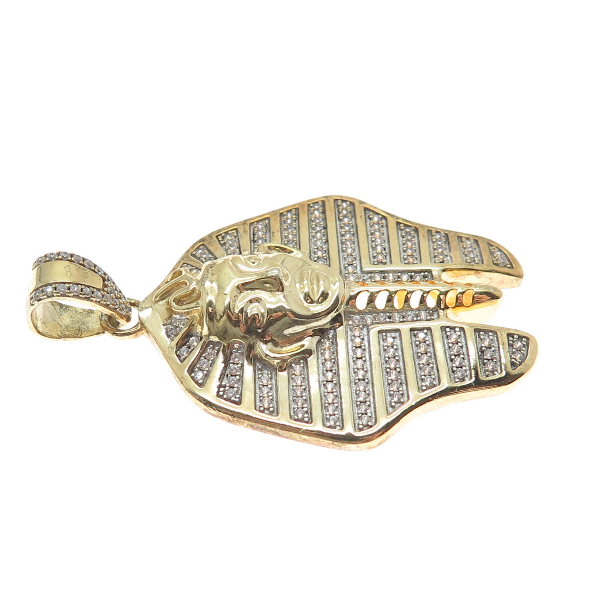 925 Sterling Silver Gold Plated Round-Cut Shaped C Z Egyptian Pharaoh Pendant