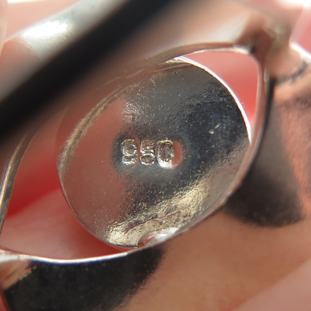 950 Silver Vintage Real Rose Quartz Modernist Square Ring Size 5.25