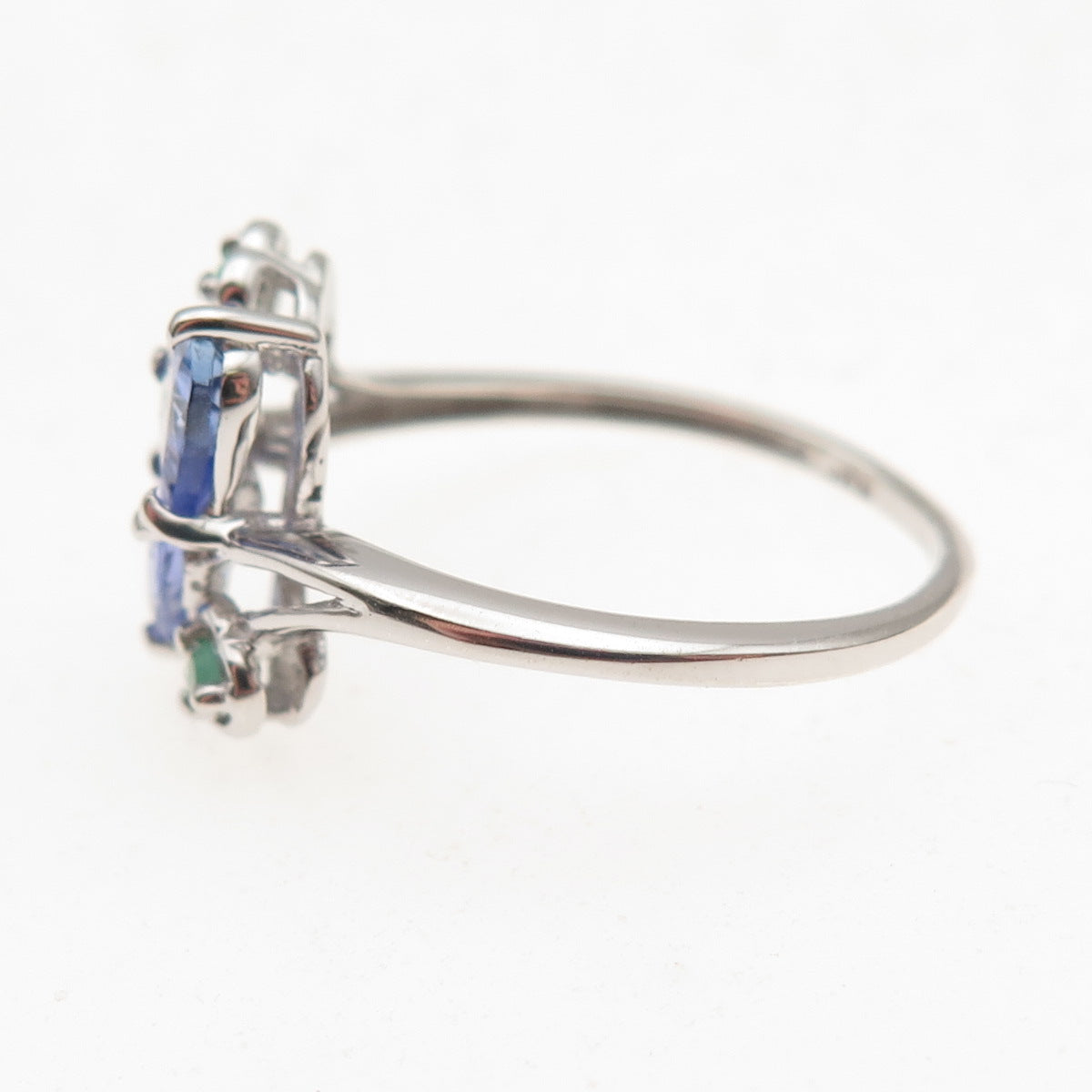 Chuck Clemency 925 Sterling Silver Real Tanzanite & Emerald Heart Ring Size 7.25