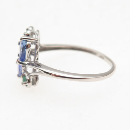 Chuck Clemency 925 Sterling Silver Real Tanzanite & Emerald Heart Ring Size 7.25