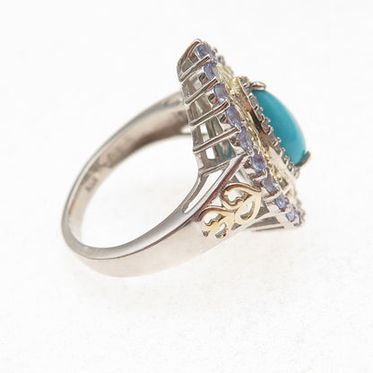 Chuck Clemency 925 Sterling Silver Real Turquoise Tanzanite Topaz Ring Size 8.25