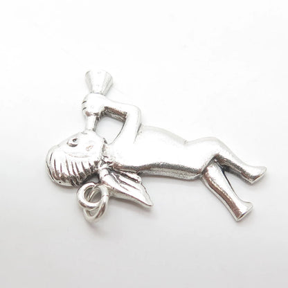 925 Sterling Silver Vintage Cherub & Horn Repousse Pendant