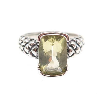 925 Sterling Silver Vintage Real Lemon Citrine Modernist Oxidized Ring Size 8