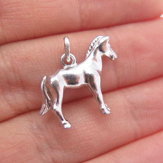 925 Sterling Silver Vintage Horse Minimalist 3D Charm Pendant