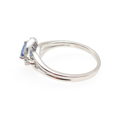 J. Stella 925 Sterling Silver Real Diamond & Tanzanite Ring Size 10