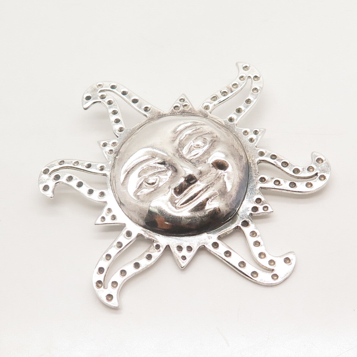 925 Sterling Silver Vintage Mexico Dotted Sun Pin Brooch