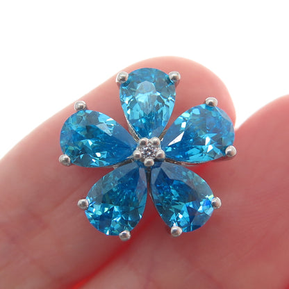 SAMUEL AARON 925 Sterling Silver White & Blue C Z Flower Slide Pendant