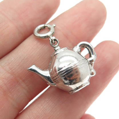 925 Sterling Silver Antique Art Deco Teapot Minimalist Spring Ring Charm Pendant