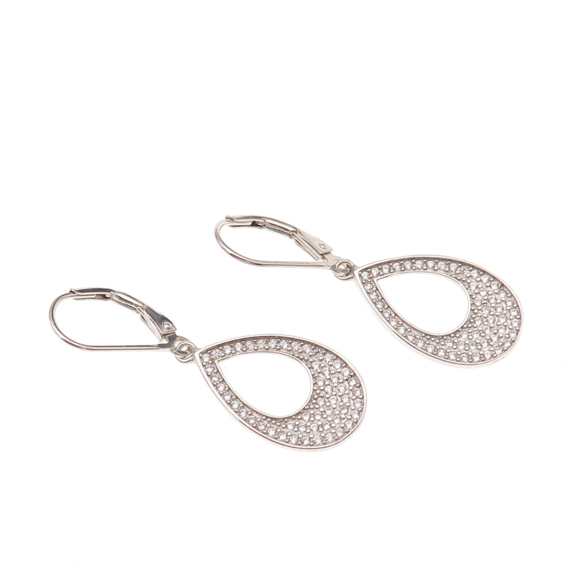 925 Sterling Silver Round-Cut C Z Teardrop Dangle Earrings