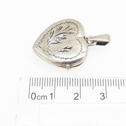 925 Sterling Silver Vintage Italy Engraved Locket Heart Pendant