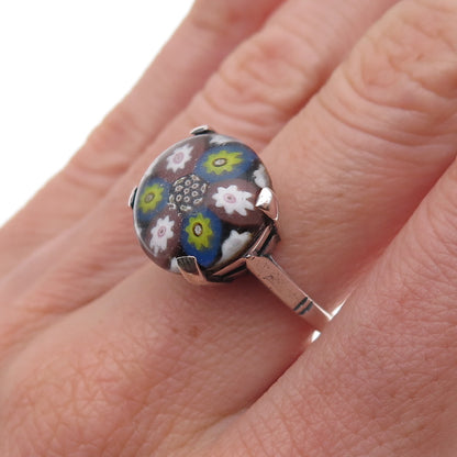 Caithness Glass 925 Sterling Vintage 1972 Birmingham Murano Glass Ring Size 6