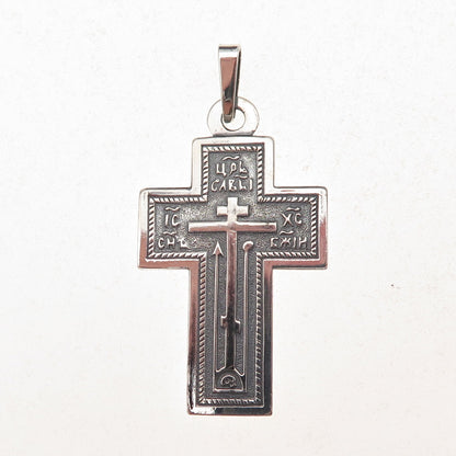 925 Sterling Silver Vintage Orthodox Cross Oxidized Charm Pendant