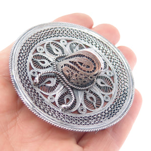 900 Silver Vintage Mexico Sombrero Hat Filigree Oxidized Pin Brooch