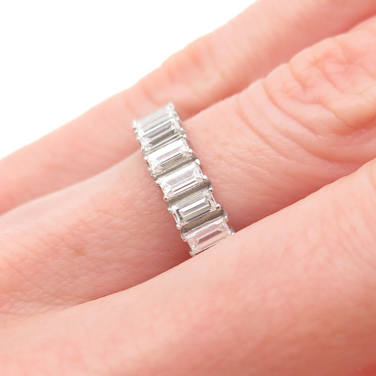 925 Sterling Silver Emerald-Cut C Z All Around Eternity Band Ring Size 5