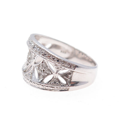 RJ GRAZIANO 925 Sterling Silver Real Round-Cut Diamond Flower Ring Size 10