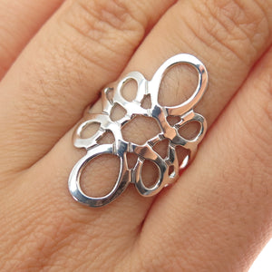 925 Sterling Silver Vintage Mexico Modernist Flower Ring Size 8.25