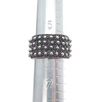 800 Silver Vintage Oxidized Cannetille Band Ring Size 6.25 (missing 1 piece)