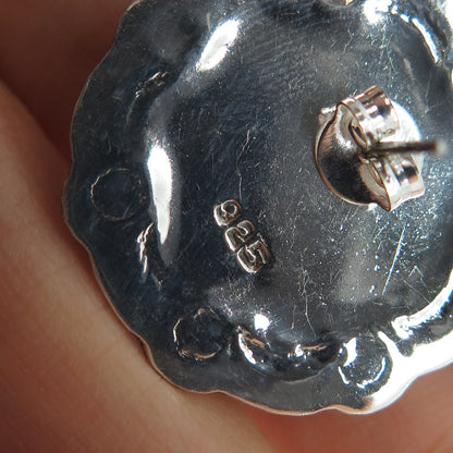 925 Sterling Silver 2-Tone Vintage Modernist Dome Disc Oxidized Earrings