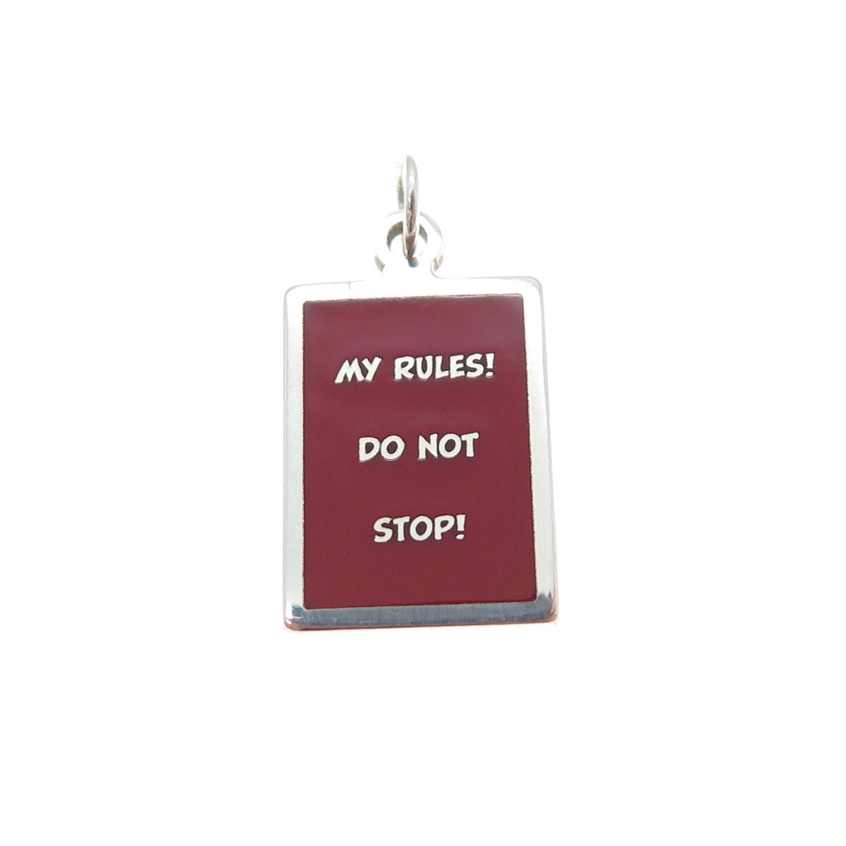 925 Sterling Silver Red Enamel My Rules! Do Not Stop! Minimalist Charm Pendant