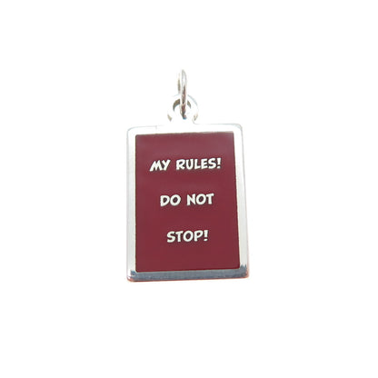 925 Sterling Silver Red Enamel My Rules! Do Not Stop! Minimalist Charm Pendant