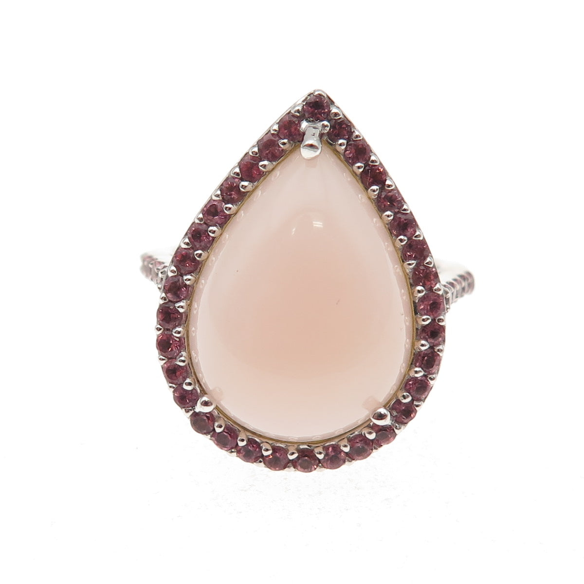 925 Sterling Silver Real Rose Quartz & Amethyst Teardrop Ring Size 8