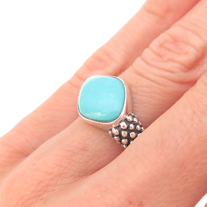 925 Sterling Silver Vintage Real Turquoise Oxidized Ring Size 6