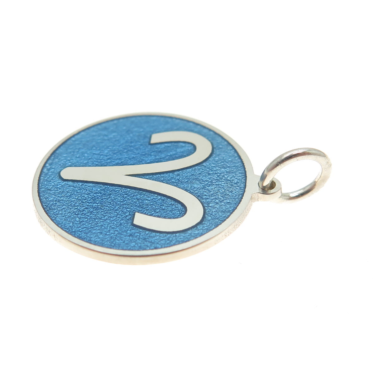 925 Sterling Silver Blue Enamel Aries Zodiac Sign Round Minimalist Charm Pendant