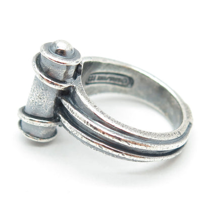 SMS 925 Sterling Silver Vintage Modernist Scroll Oxidized Ring Size 6.75