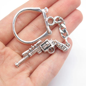 925 Sterling Silver Vintage Revolver Cuban Chain Key Ring