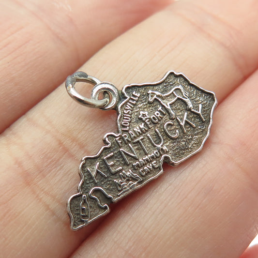 FRENCH & FRANKLIN 925 Sterling Silver Vintage Kentucky State Map Charm Pendant