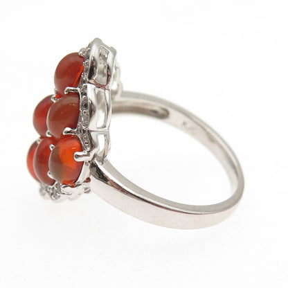 925 Sterling Silver Real Fire Opal & White Topaz Cluster Ring Size 8.25