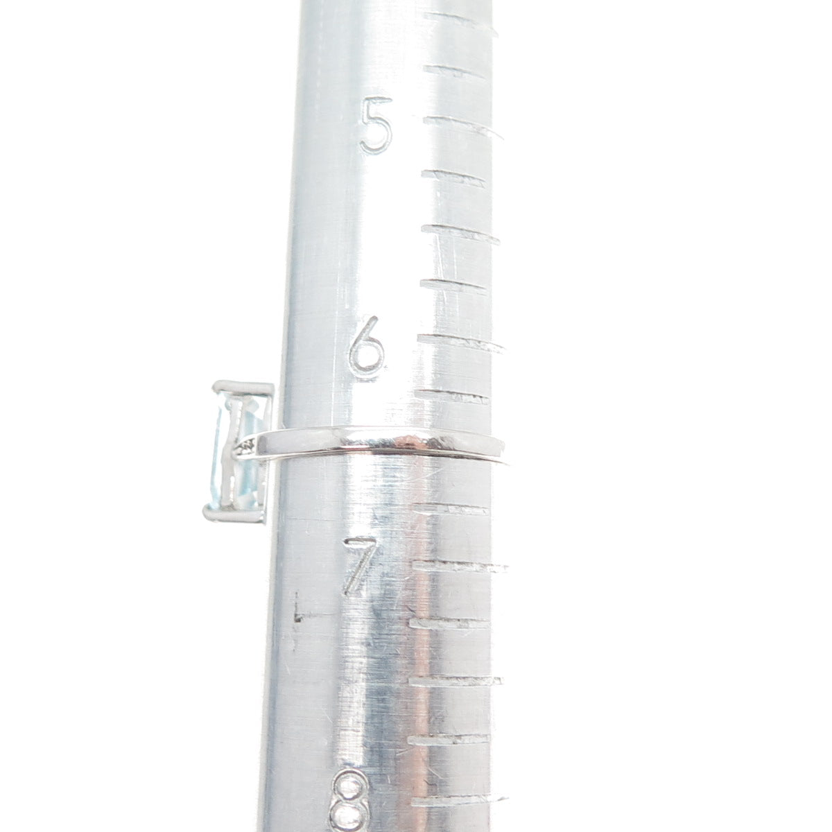 925 Sterling Silver Real Emerald-Cut Blue & Round-Cut White Topaz Ring Size 6.5